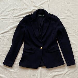 Lauren Ralph Lauren Wool Blend Military Blazer Navy Gold Buttons Womens Size 0